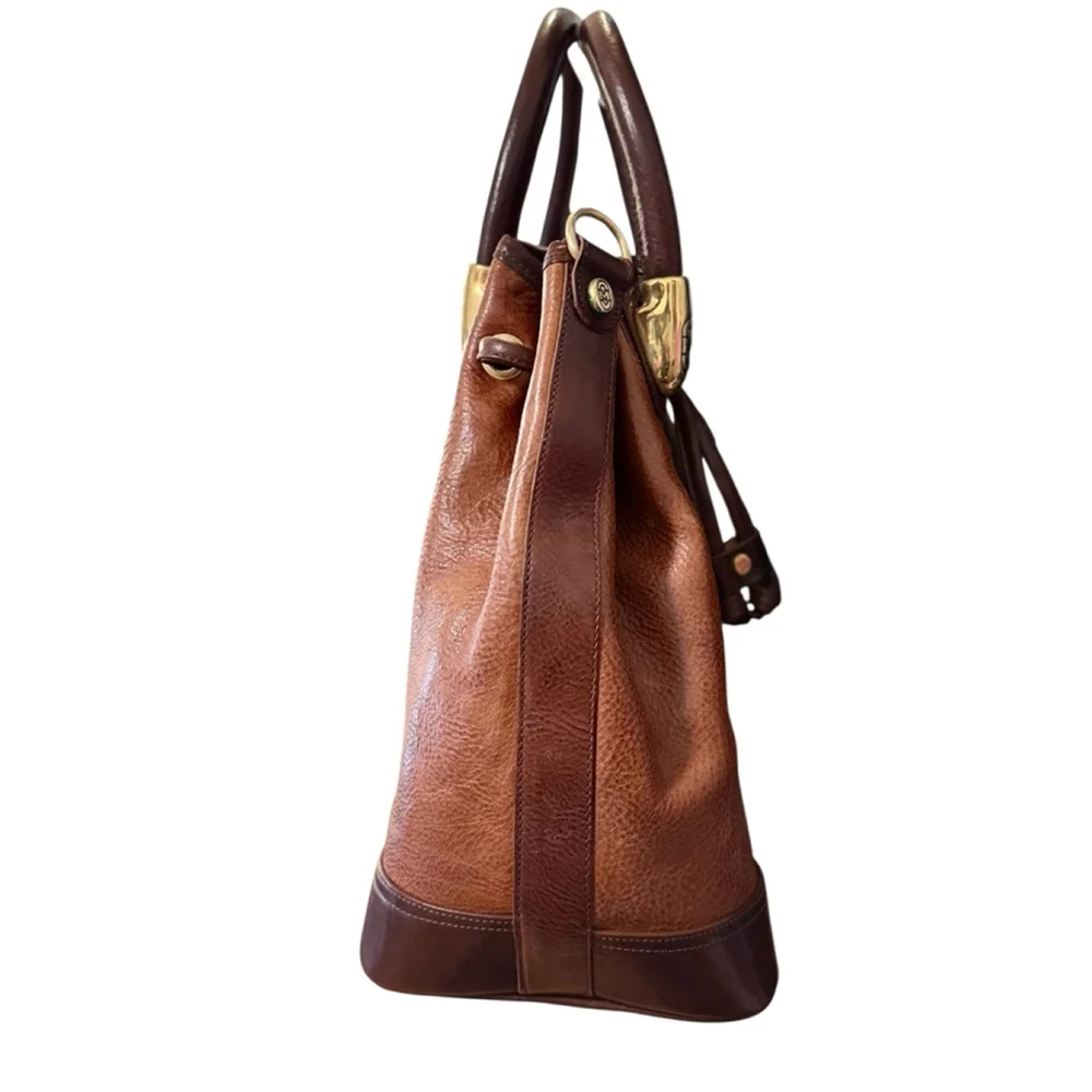 Marino Orlandi Brown Pebbled Leather Bucket Bag Gold Hardware